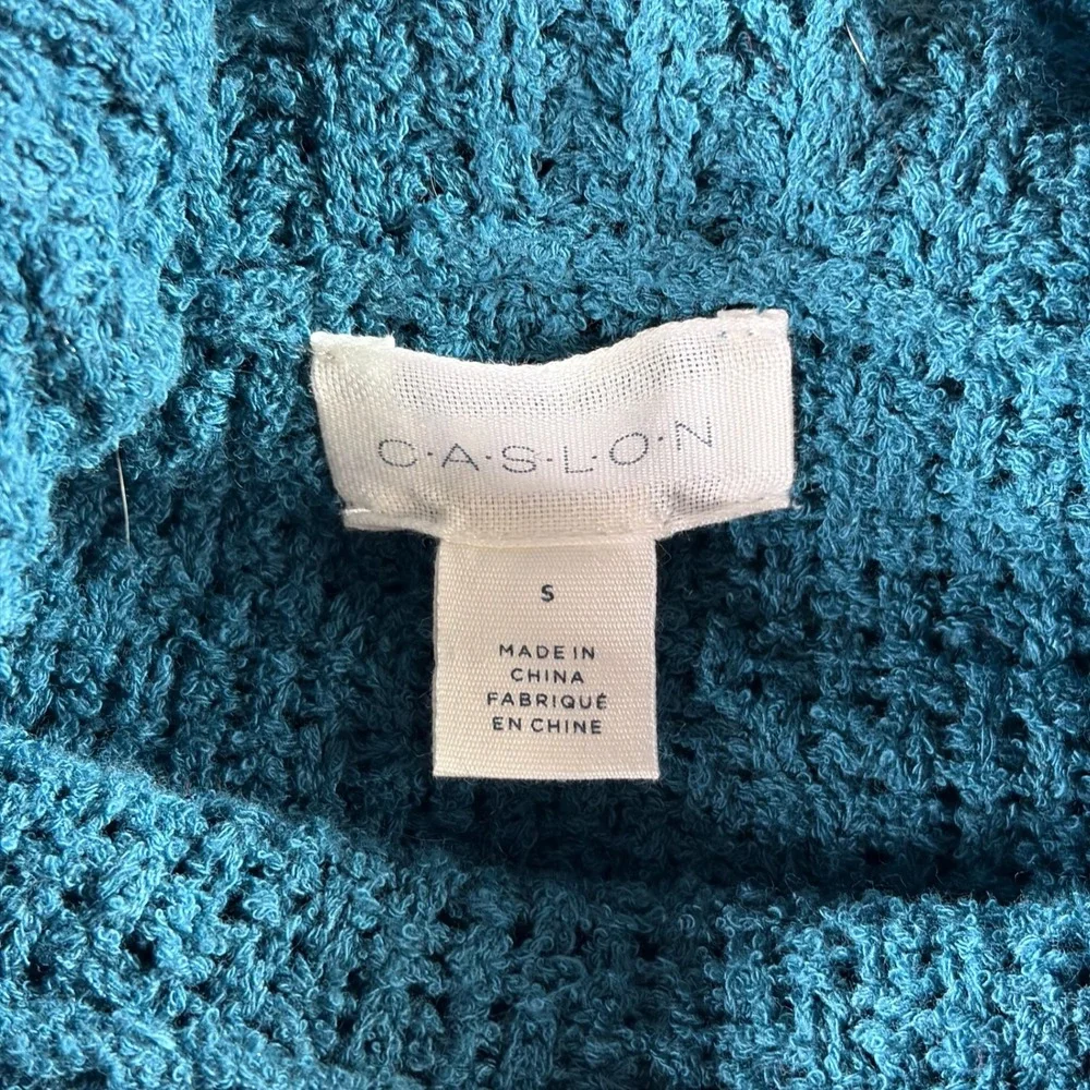 Caslon Cowl Neck Sweater Womens Small Teal Blue Textured Cotton Blend Pullover